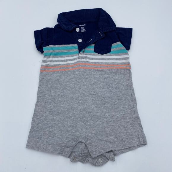 Carters Boy Grey & Blue Short Sleeve Polo Style Romper Size 12M - Picture 1 of 3